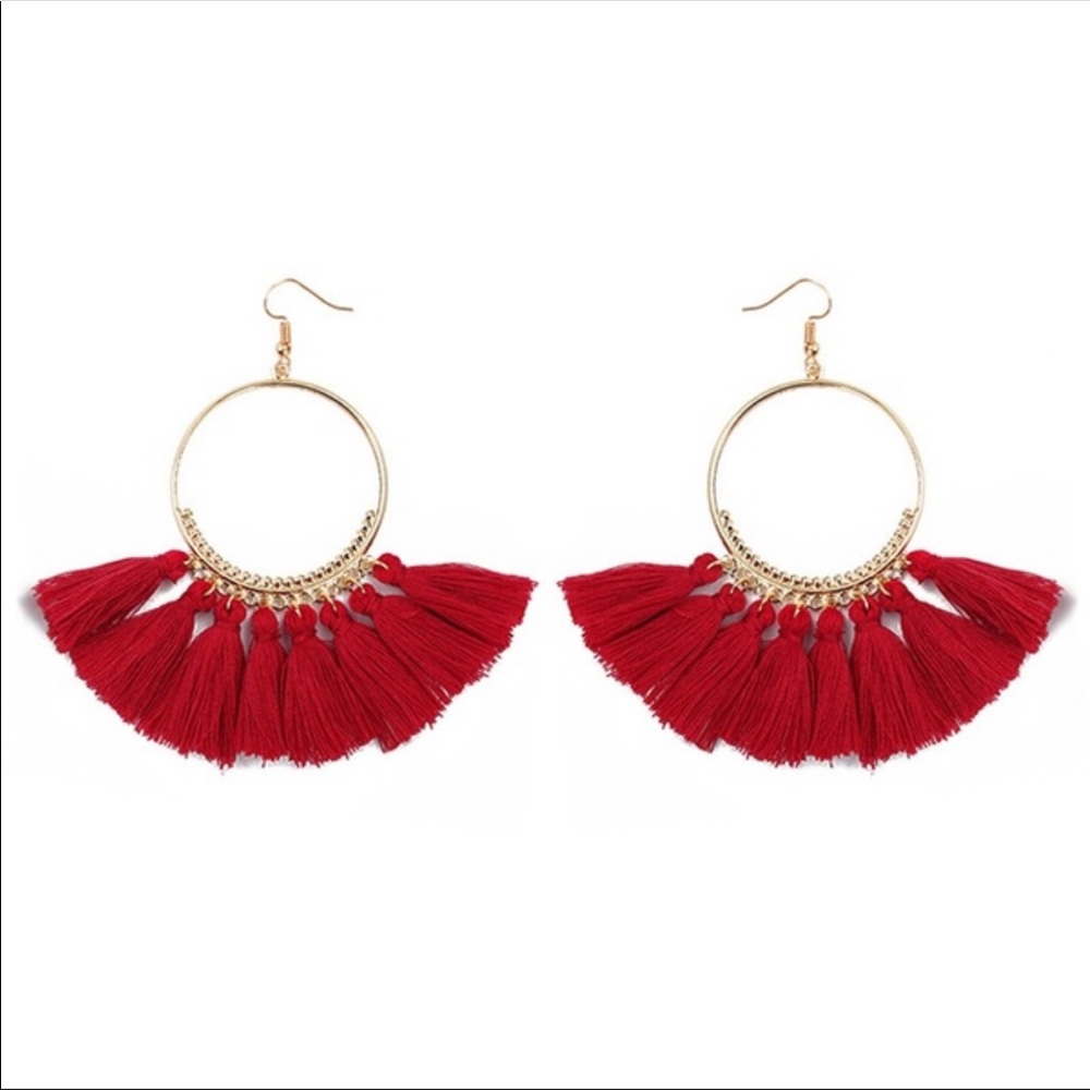 Boho red  tassel earrings